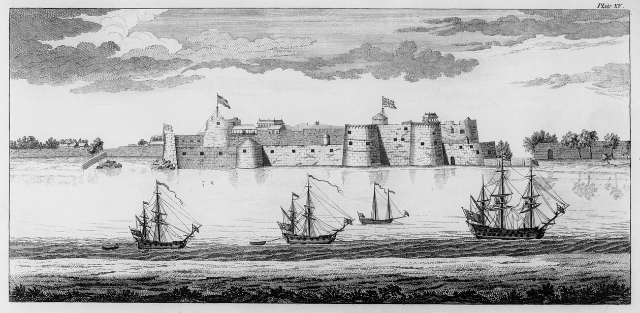 Surat Fort, Gujarat, Indien, ca. 1770 (gravering) af English School