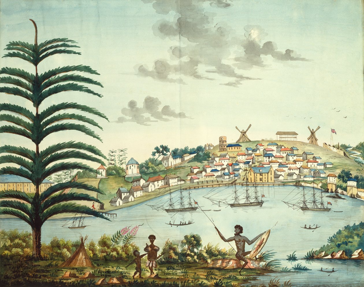 Sydney Cove and Town, ca. 1806 (akvarel) af English School
