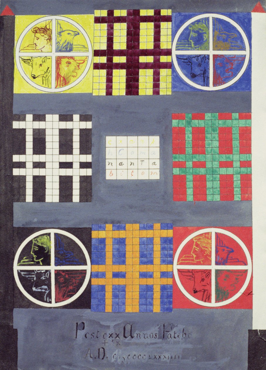 Symbolsk design på døren til adepternes hvælving, ca. 1894 (wc på papir) af English School