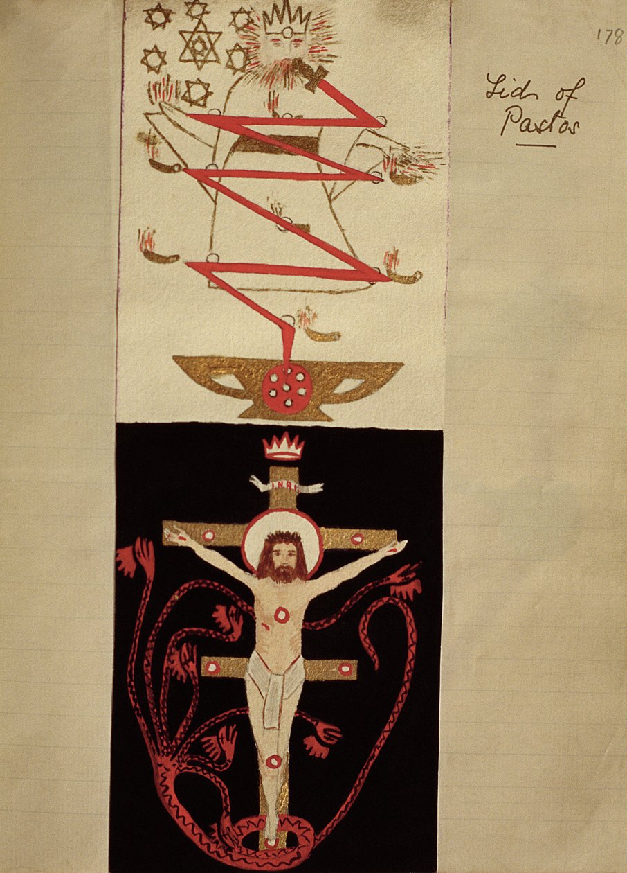 Symbolske designs på låget af Pastos i adepternes hvælving, ca. 1895 (farvet blæk på papir) af English School