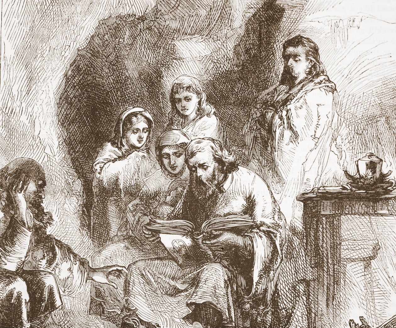 Taboriter tilbeder i en hule, illustration fra The History of Protestantism af James Aitken Wylie (1808-1890), pub. 1878 af English School