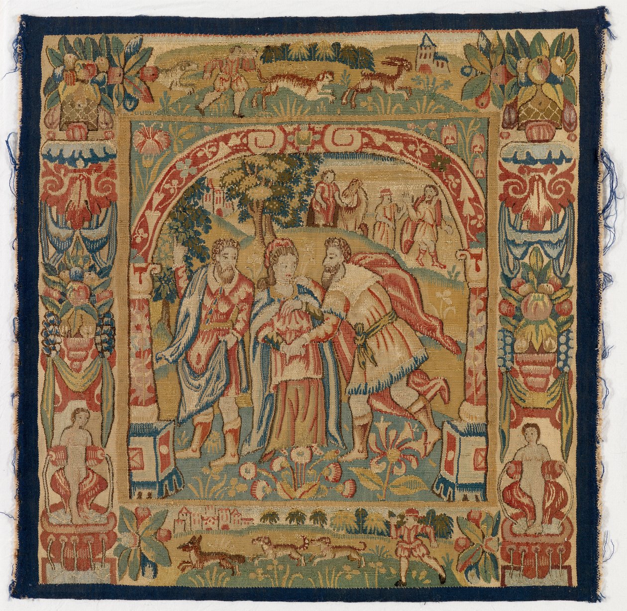 Tapestrypanel, der forestiller Dronningen af Saba, der møder Salomon, lavet i Sheldon, England af English School