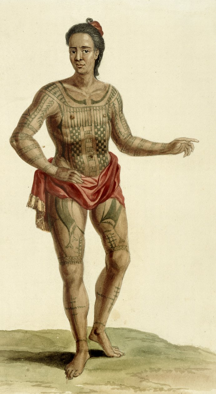 Tatoveret hawaiiansk kriger, 1824 af English School