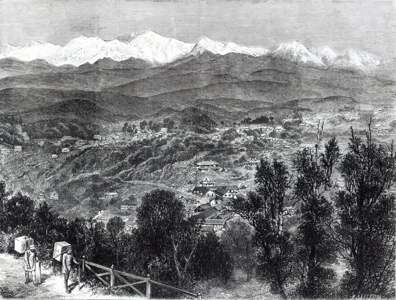 Tedyrkning i Britisk Indien - Udsigt over Darjeeling fra syd, 1876 af English School