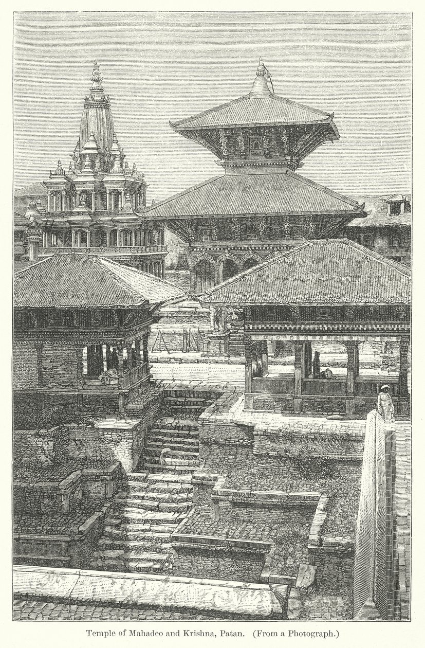 Mahadeos og Krishnas tempel, Patan (gravering) af English School