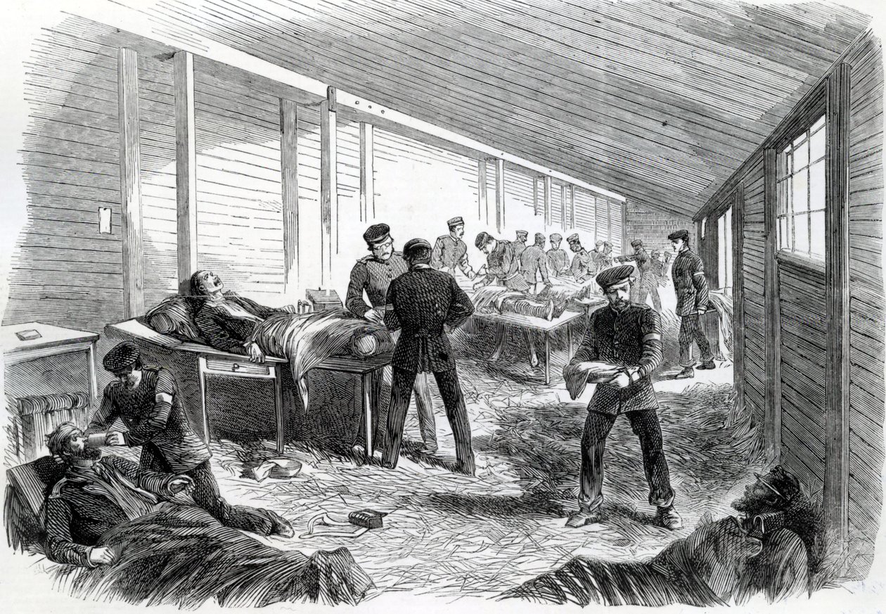 Midlertidigt felthospital bag den anden preussiske parallel i Dueppel, 1864 af English School
