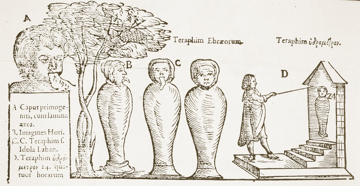 Terafim, kopi af en illustration fra det 17. århundrede, brugt i en magihistorie, udgivet sidst i det 19. århundrede af English School