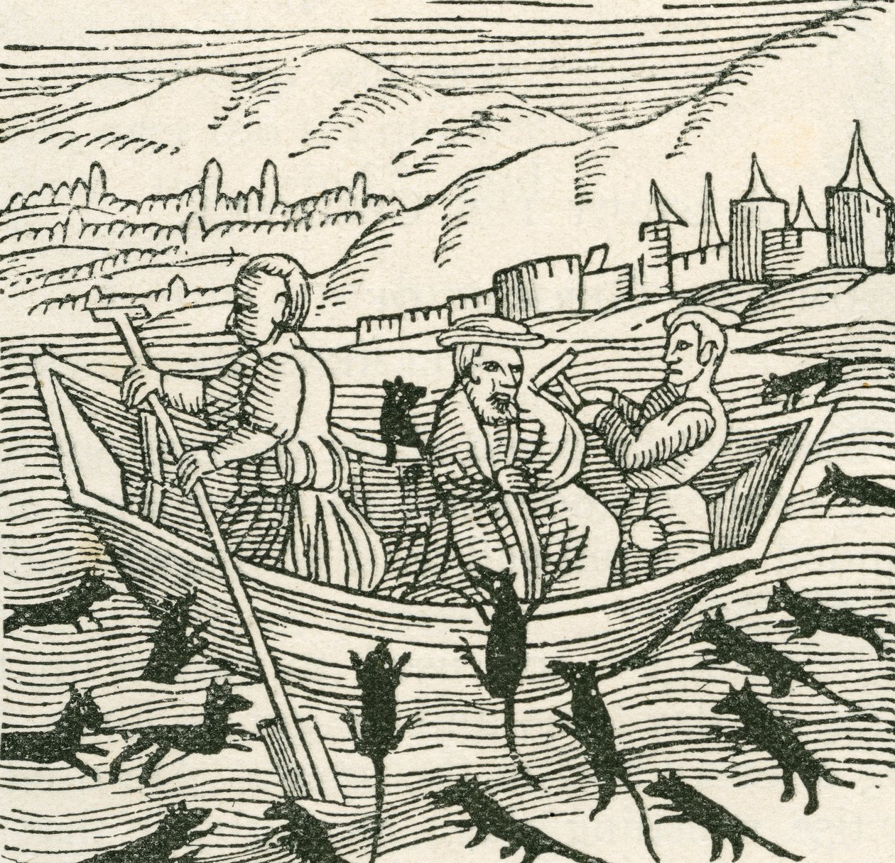 Det 10. århundredes folkeeventyr om Hatto, der var ærkebiskop af Mainz, og hvad der skete i Musetårnet, illustration fra The Strand Magazine, 1897 af English School