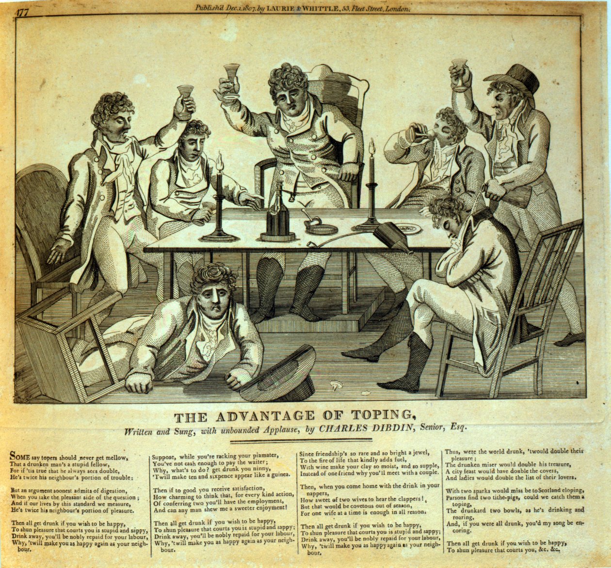 The Advantage of Toping, skrevet og sunget af Charles Dibdin (1745-1814), pub. af Laurie & Whittle, 1807 af English School