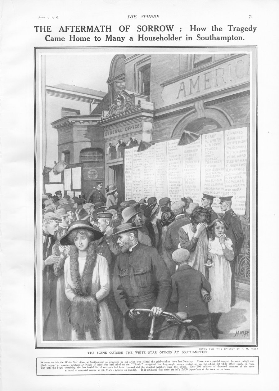 The Aftermath of Sorrow: How the Tragedy Came Home to Many a Householder in Southampton, fra The Sphere, 27. april 1912 af English School