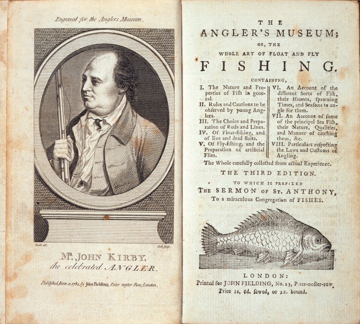 Lystfiskermuseet; eller, The Whole Art of Float and Flue Fishing, af John Kirby, udgivet ca. 1784 af English School