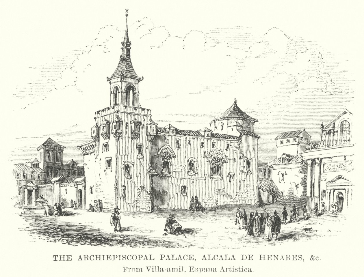Det ærkebiskoppelige palads, Alcala de Henares etc (stik) af English School