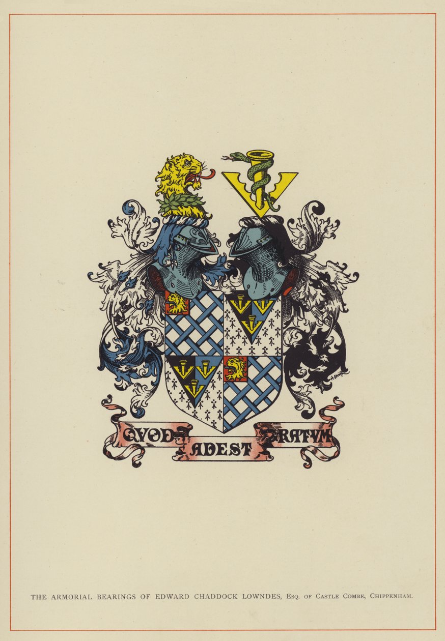 Edward Chaddock Lowndes, Esquire of Castle Combe, Chippenhams våbenskjold (farvelitografi) af English School