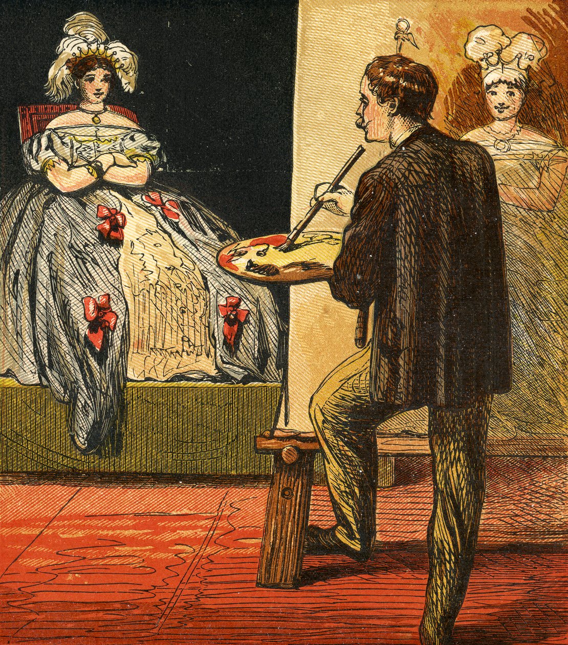 Kunstneren maler et portræt i sit atelier, 1867 af English School