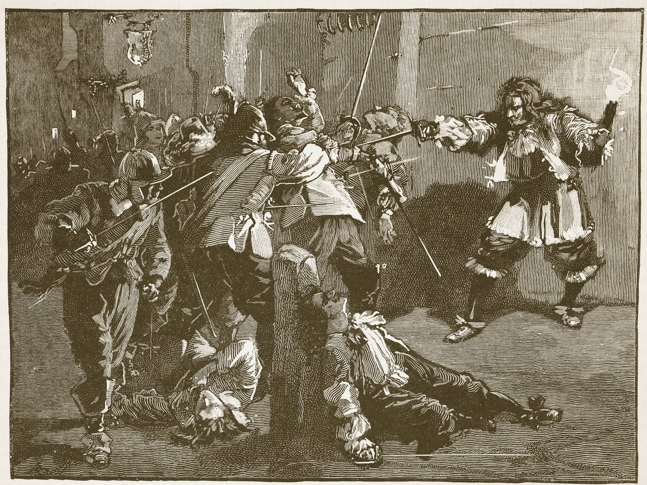 The Assault of John Coventry, illustration fra Cassells Illustrated History of England (sepia foto) af English School