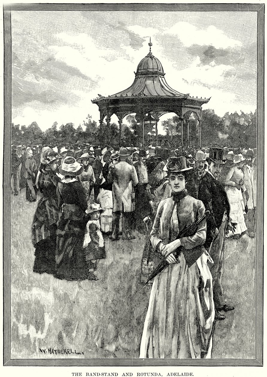 Bandstand og Rotunda, Adelaide (kobberstik) af English School