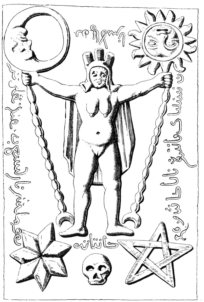 Tempelherrernes Baphomet, illustration af en stenkiste fundet i Essarois (Burgogne) af English School