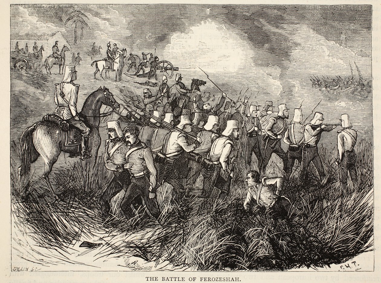 Slaget ved Ferozeshah, illustration fra Cassells Illustrated History of England af English School