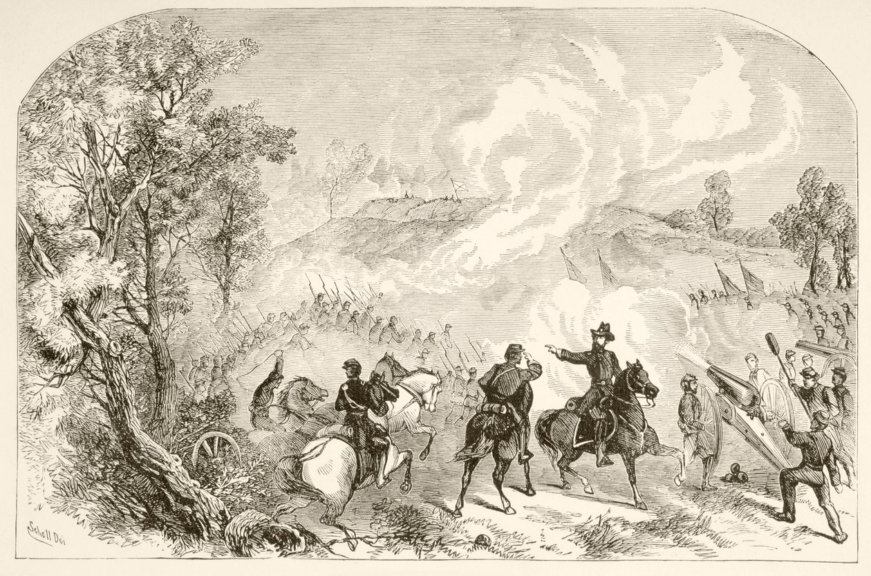 Slaget ved Gettysburg (litho) af English School
