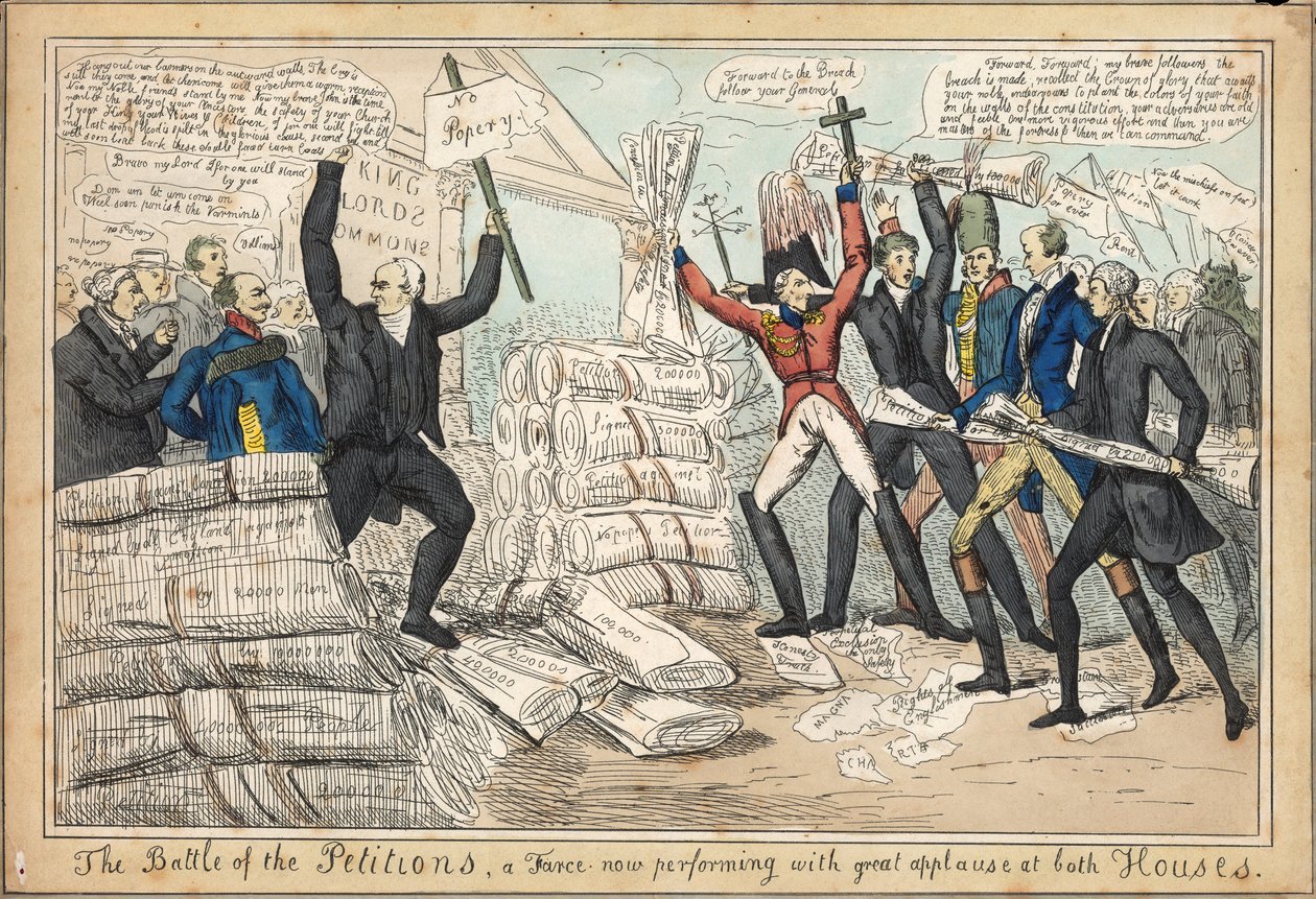 The Battle of the Petitions, en farce, der nu optræder med stor klapsalver i begge huse af English School