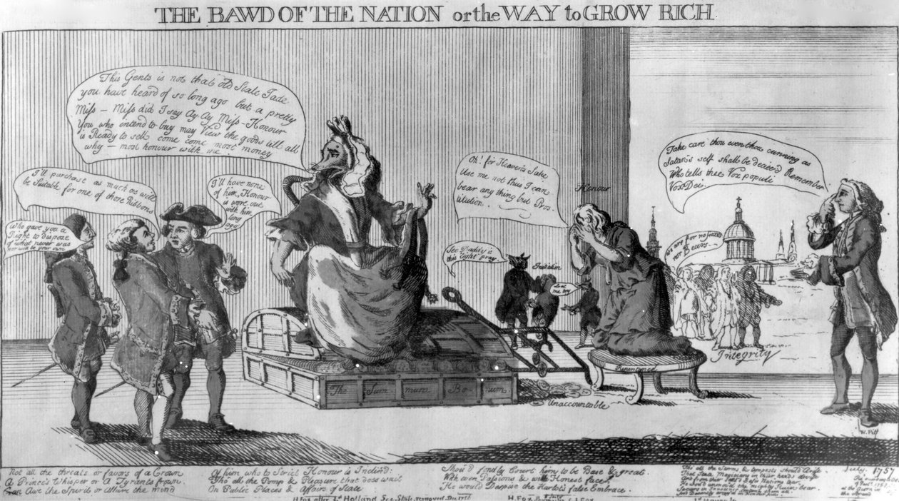 The Bawd of the Nation, or the Way to Grow Rich, udgivet af Matthew Darly, 1757 af English School