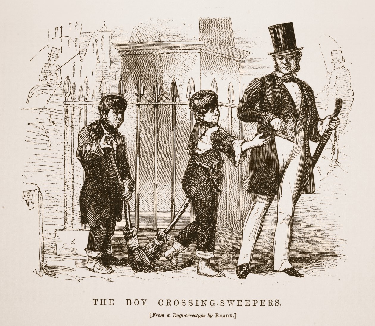 The Boy-Crossing Sweepers, fra daguerreotypiet af Richard Beard, illustration fra London Labor og London Poor af Henry Mayhew, pub. 1862 af English School