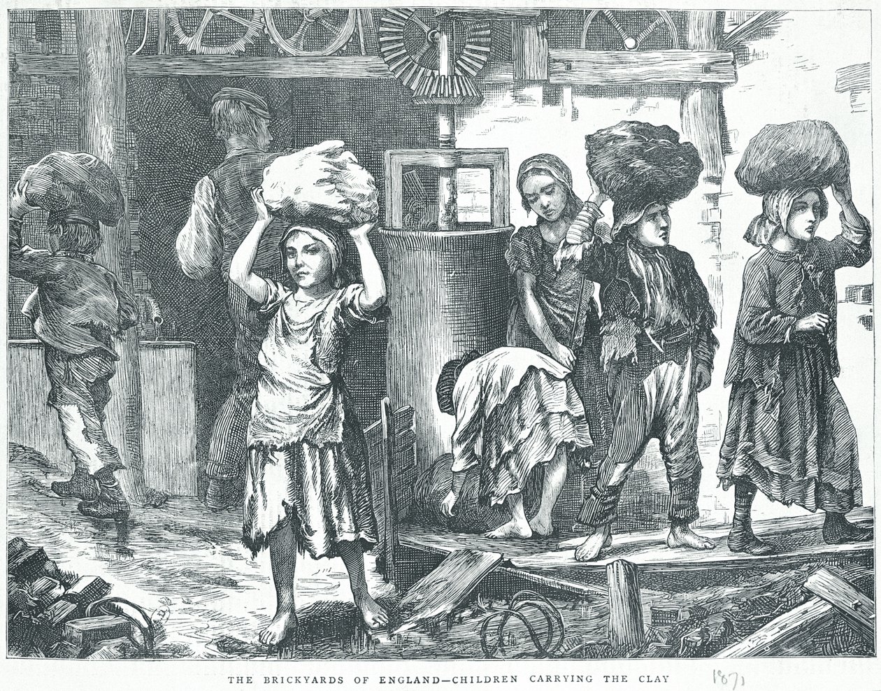 The Brickyards of England, Børn der bærer leret, 1871 af English School