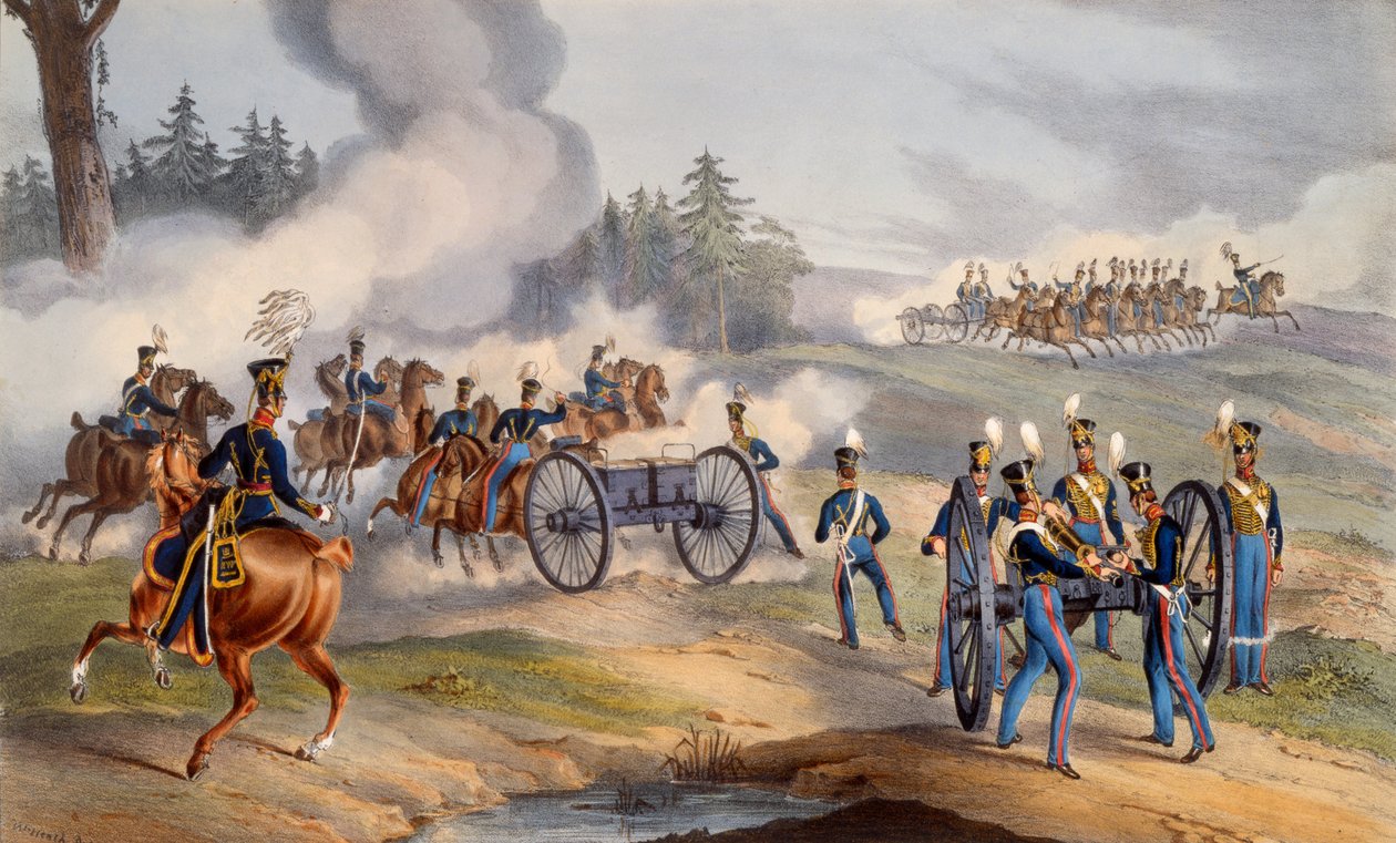 Det britiske kongelige artilleri forbereder sig til kamp, 1835 af English School