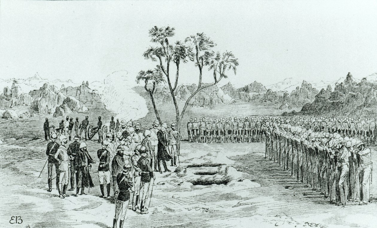 Begravelsen af general Earle og oberster Eyre og Coveney i Kirbekan, fra The Campaign of the Cataracts af general William Francis Butler, udgivet 1887 af English School