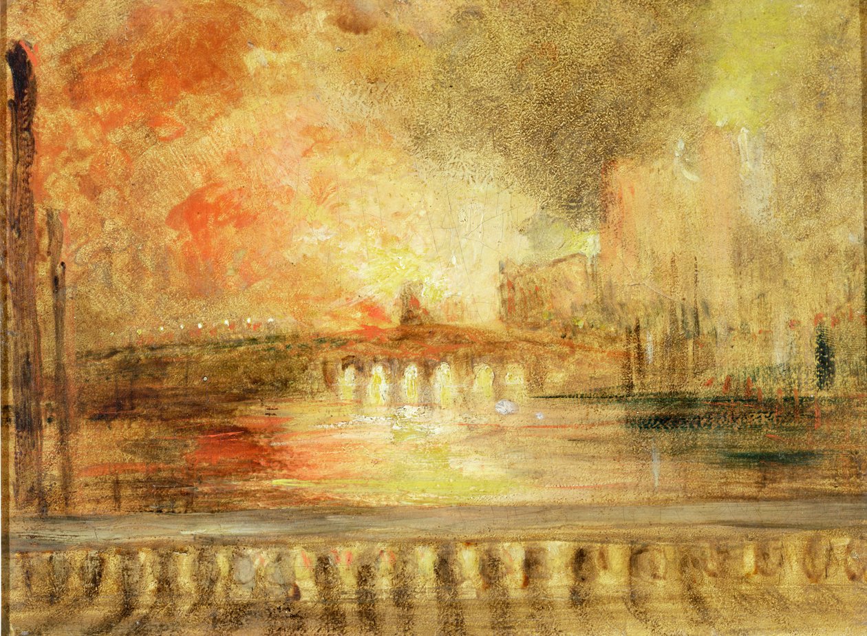 Afbrændingen af parlamentets huse, tidligere tilskrevet J.M.W. Turner (1775-1851) af English School