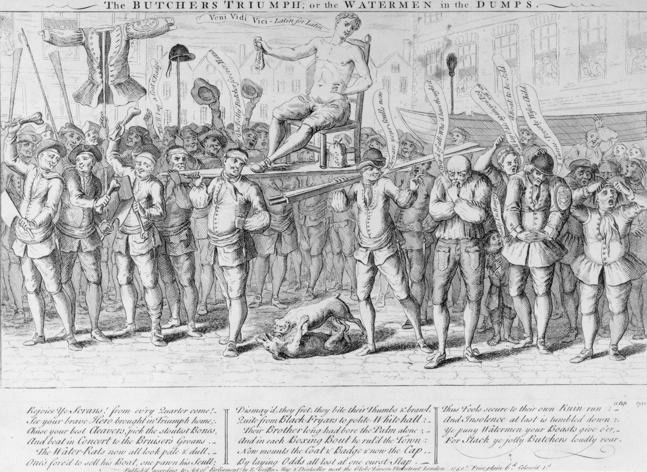 The Butchers Triumph, eller Waterman in the Dumps, 1750 af English School