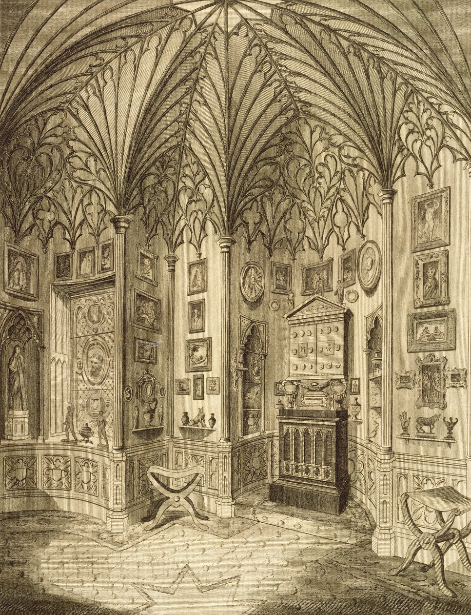 The Cabinet, graveret af T. Morris, fra Description of Strawberry Hill af Horace Walton, 1784 af English School