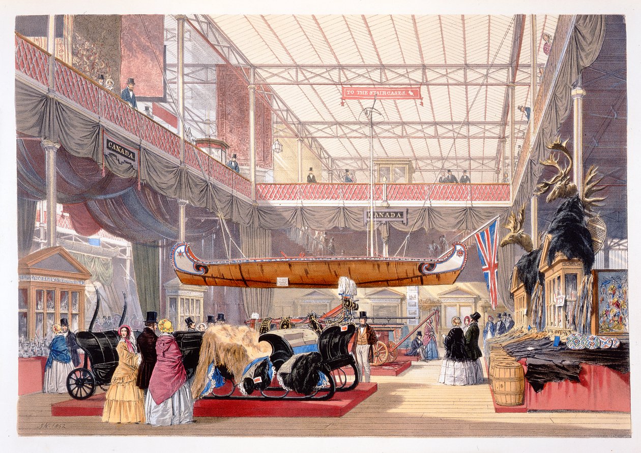 The Canadian Hall from Dickinsons Comprehensive Pictures of the Great Exhibition of 1851..., udgivet af Dickinson Brothers, 1854 af English School
