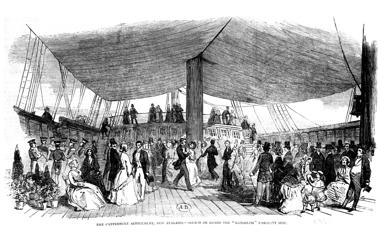 The Canterbury Settlement, New Zealand - skitse om bord på Randolph Emigrant-skibet, 1850 af English School