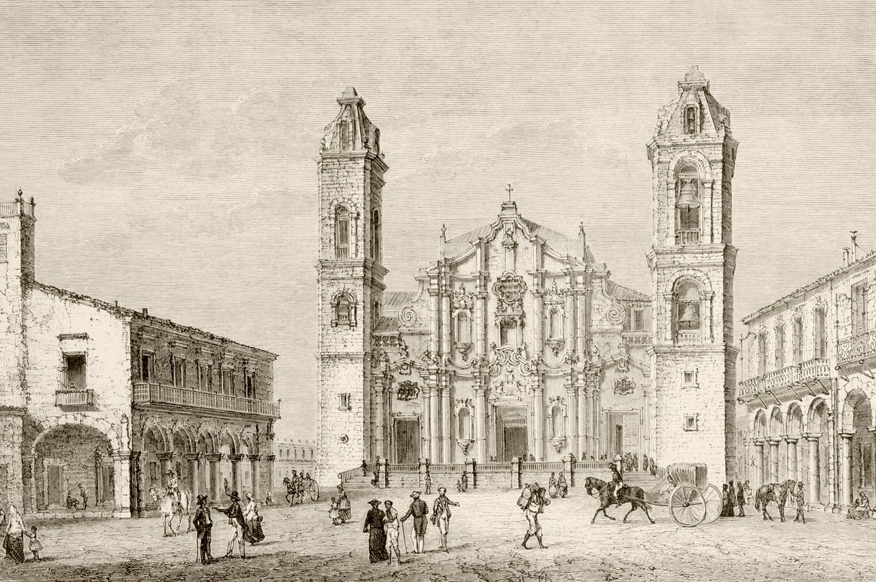 Katedralen i Havana, Cuba (litho) af English School