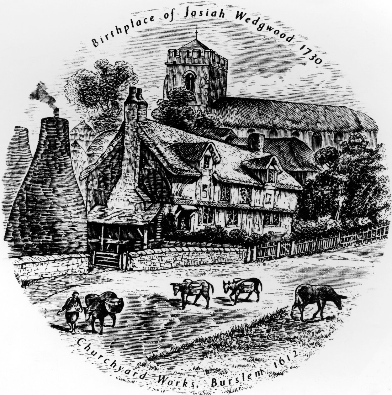 The Churchyard Works og St. Johns Church, Burslem, 1800-tallet af English School