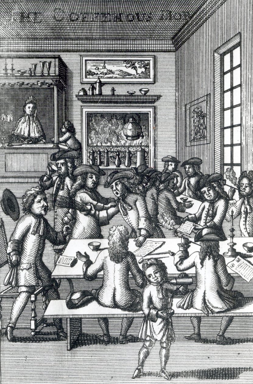 The Coffeehouse Mob, af Edward Ward, taget fra Vulgus Britannicus, 1710 af English School