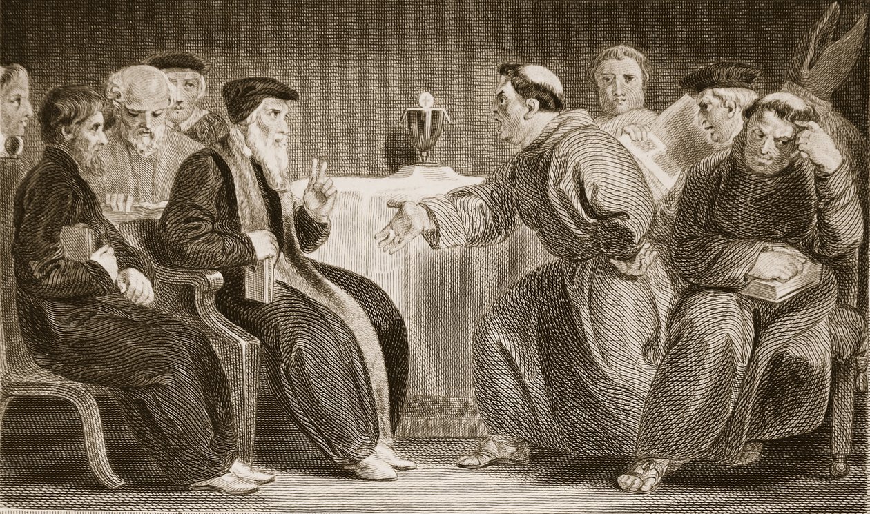 The Convocation at Oxford, illustration fra David Humes The History of England, pub. af R. Bowyer, London, 1812 af English School