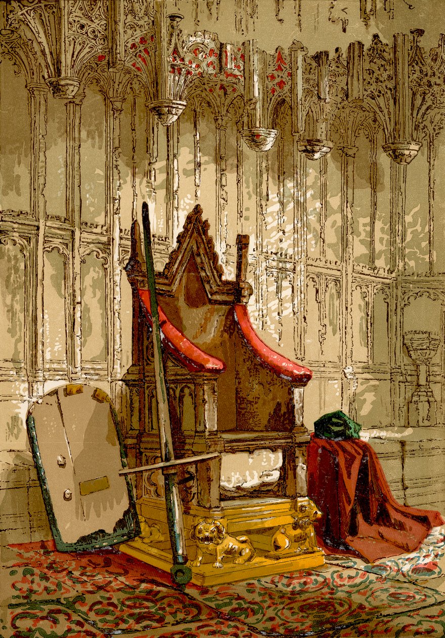 The Coronation Chair (farvelagt gravering) af English School