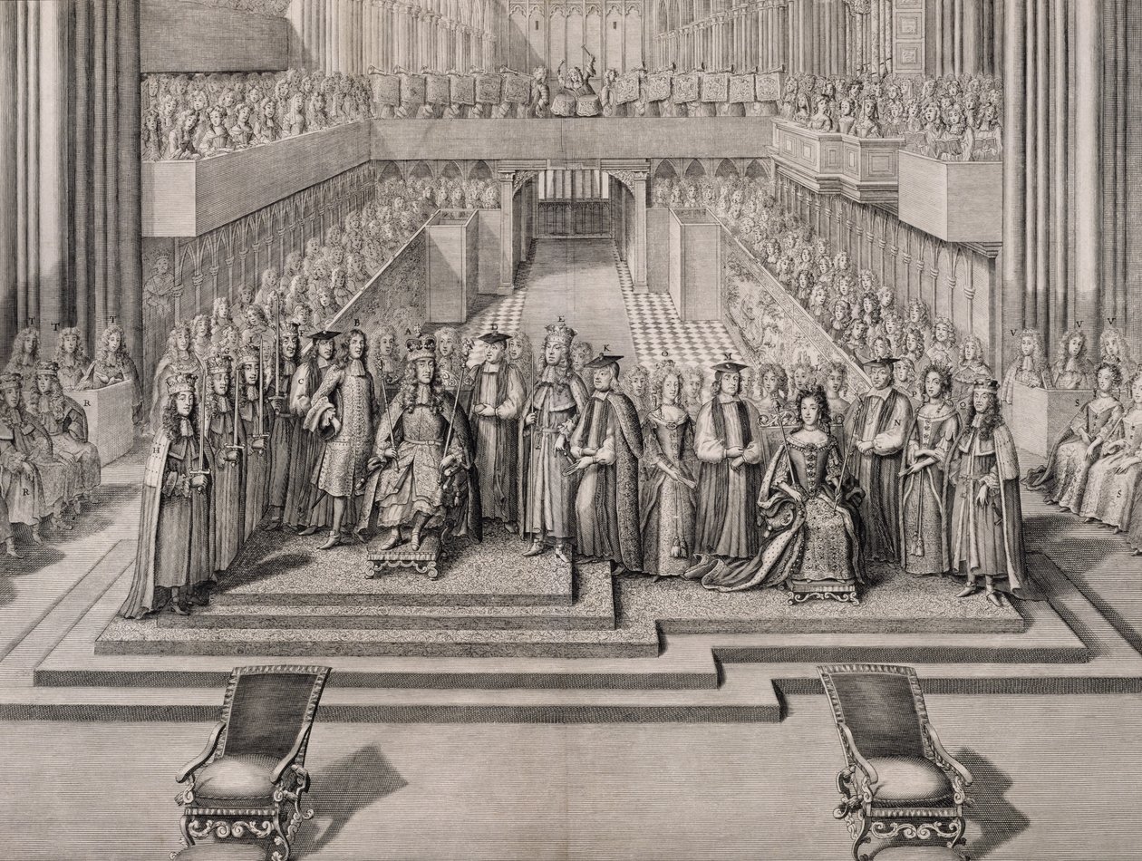 Kroningen af kong Jakob II (1633-1701) og hans anden hustru Maria af Modena (1658-1718) 1685 af English School