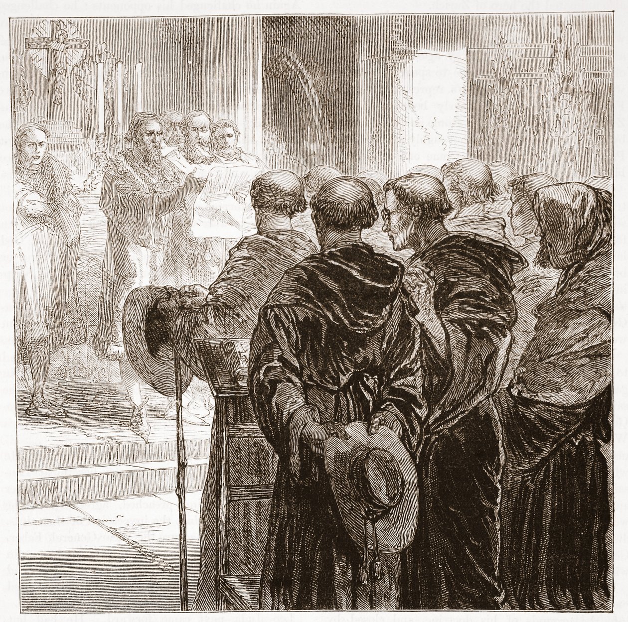Rådmændene opløser munkeordenen Augustiner i Zürich, 1524, illustration fra The History of Protestantism af James Aitken Wylie (1808-1890), pub. 1878 af English School