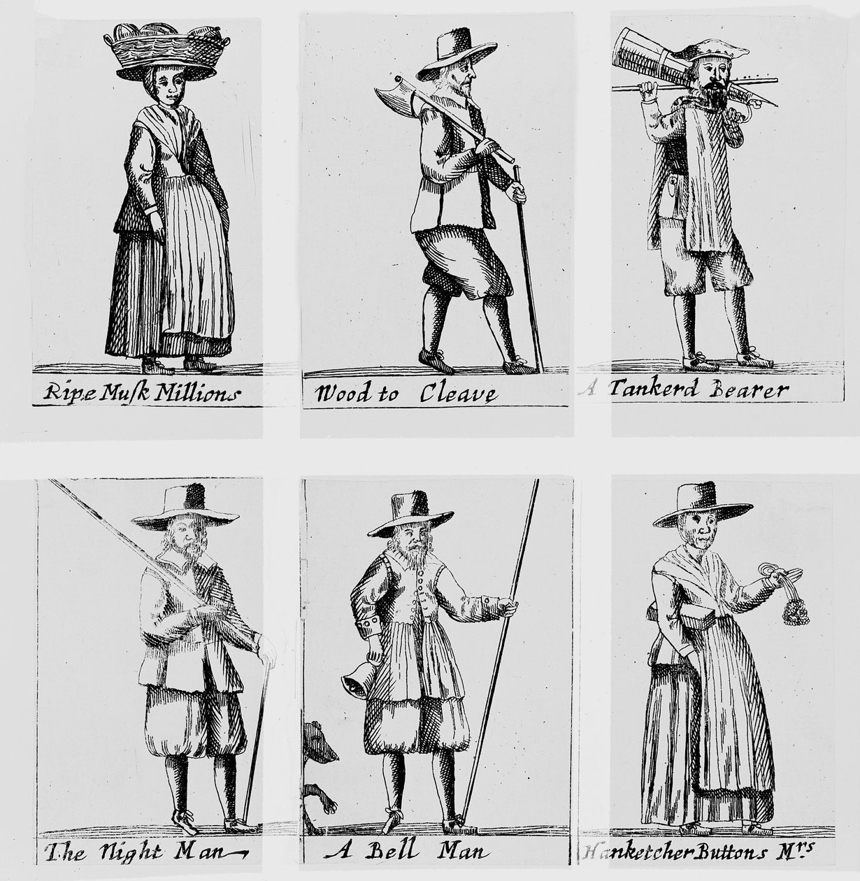 The Cryes of London, 1655 af English School