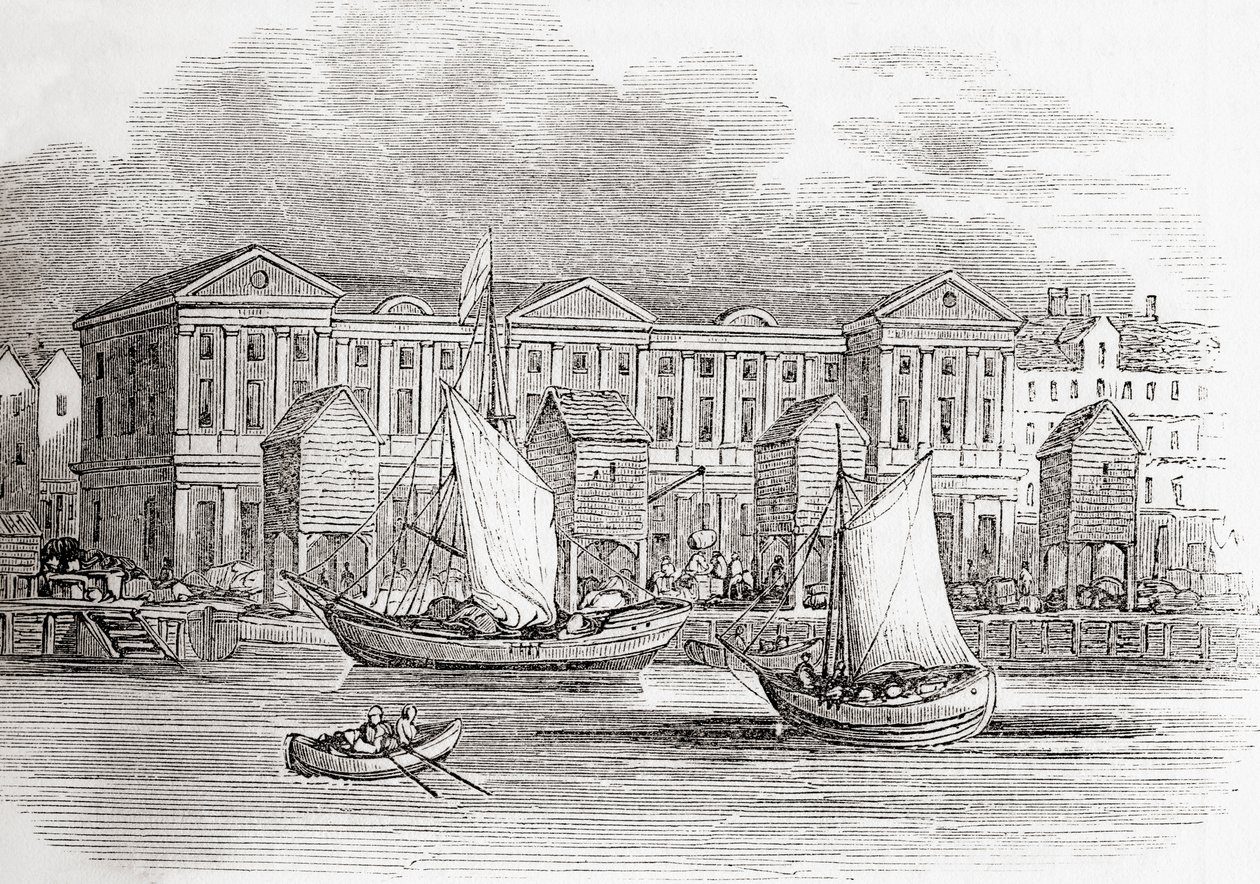 The Custom House, London, England, som det så ud før den store brand, fra Old England: A Pictorial Museum, pub. 1847 af English School