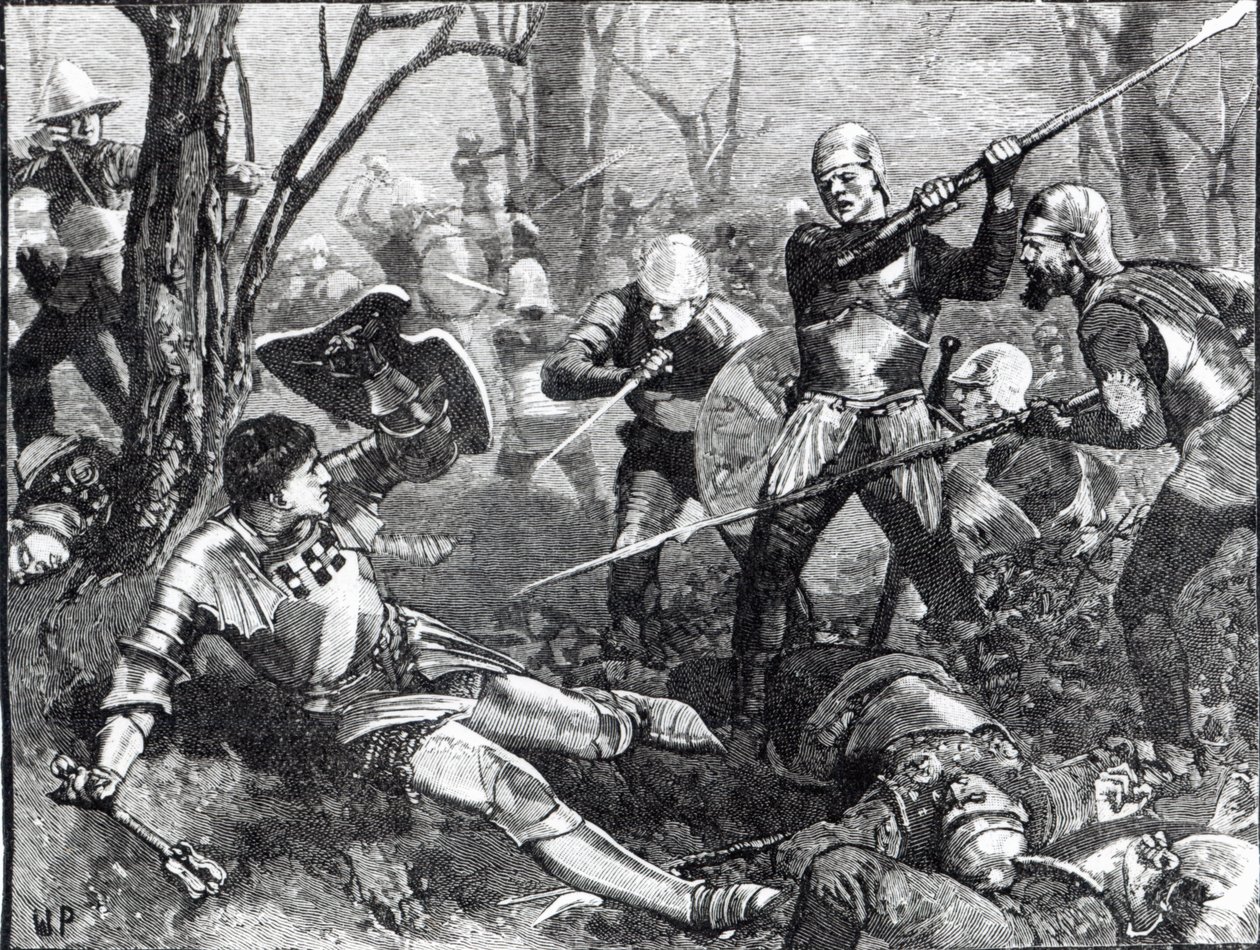 The Death of the King Maker i slaget ved Barnet, ca. 1880 af English School