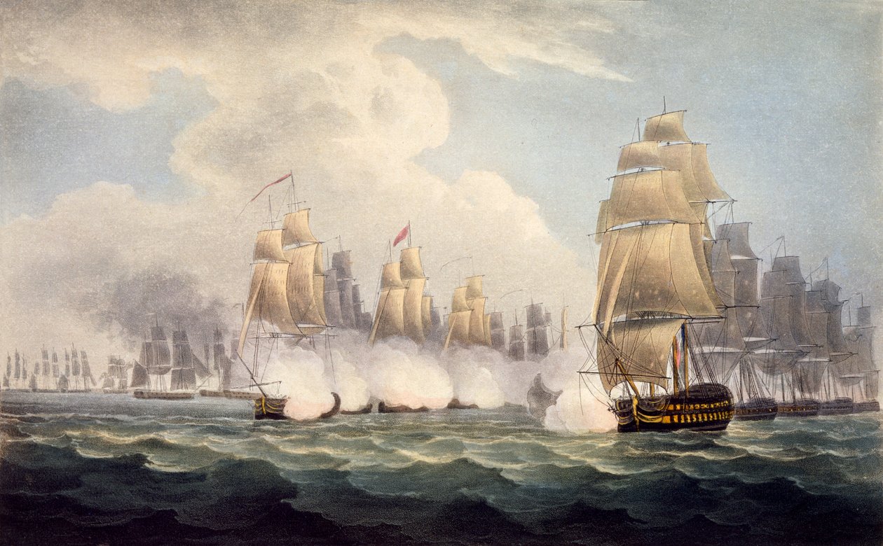 The Defeat of the French under Linois af Commodore Dances Squadron, 15. februar 1804, fra The Naval Chronology of Great Britain, af J. Ralfe af English School