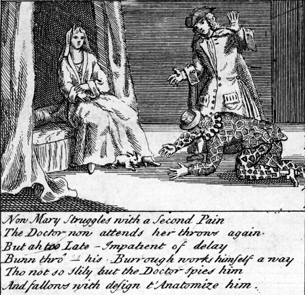The Doctor in Labour, eller The New Whim Wham fra Guildford, ca. 1726 af English School