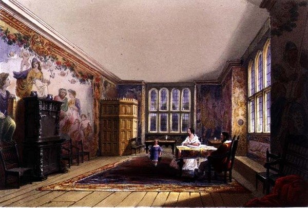 Tegnestuen, Cotehele-huset, ca. 1830-40 (farvelitografi) af English School