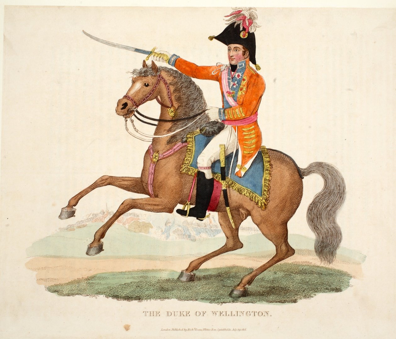 The Duke of Wellington, pub. af Richard Evans, engr Romney, illustration fra An Historical Account of the Battle of Waterloo af William Mudford, 1816 af English School
