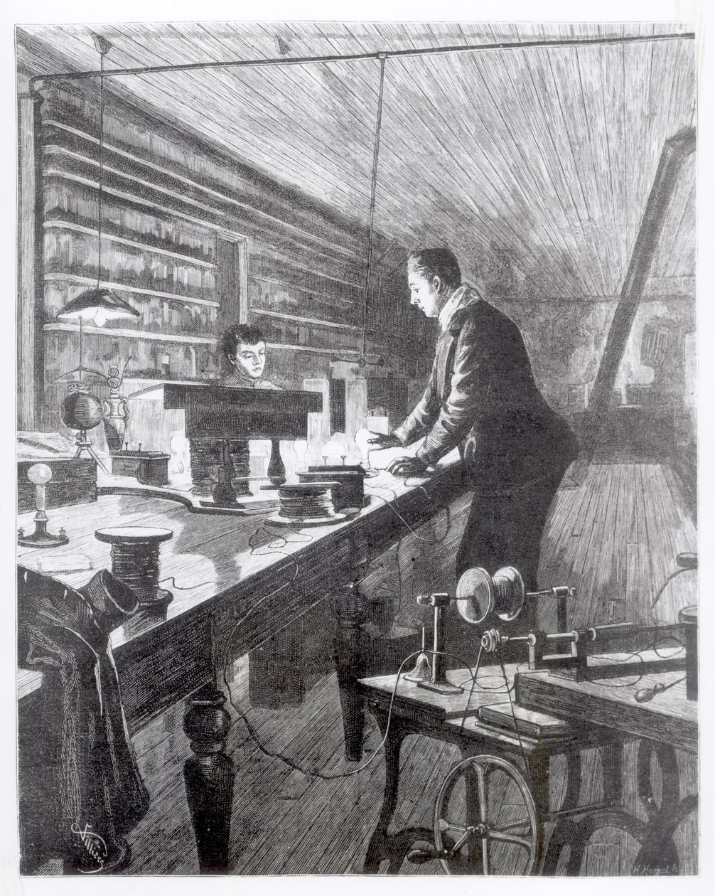 Det elektriske lys, hr. Edison (1847-1931) i hans laboratorium af English School