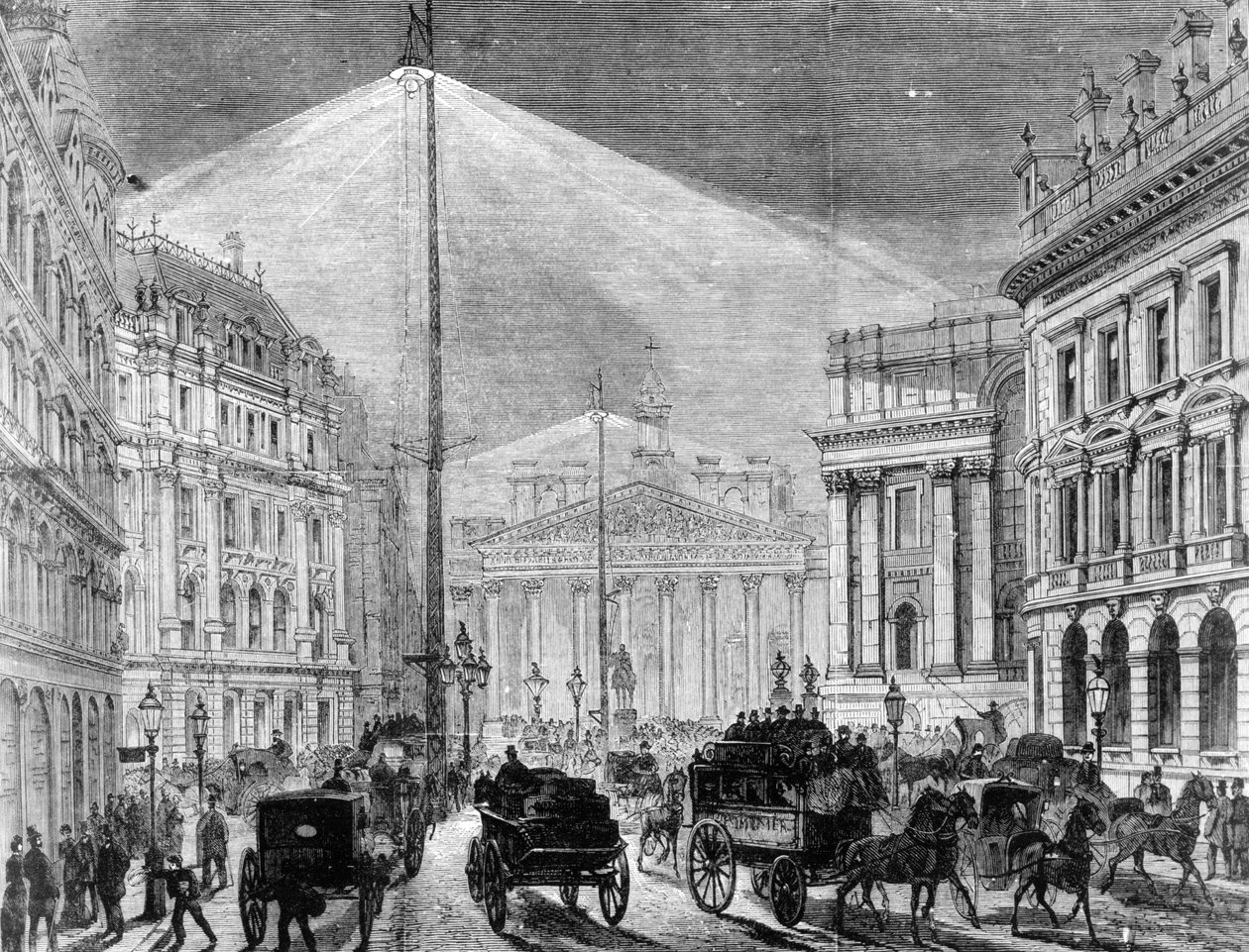 The Electric Light at the Mansion House, fra The Illustrated London News 1881 af English School